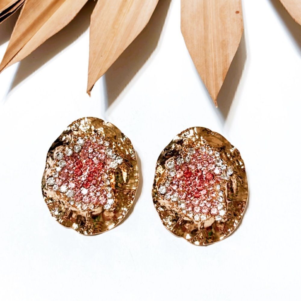 Zara Textured Gold Earrings With Pink Highlights 47$